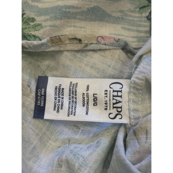 Chaps‎ Coastal Wash Men's Hawaiian Shirt – Size L -100% Cotton Chambray - Picture 12 of 13